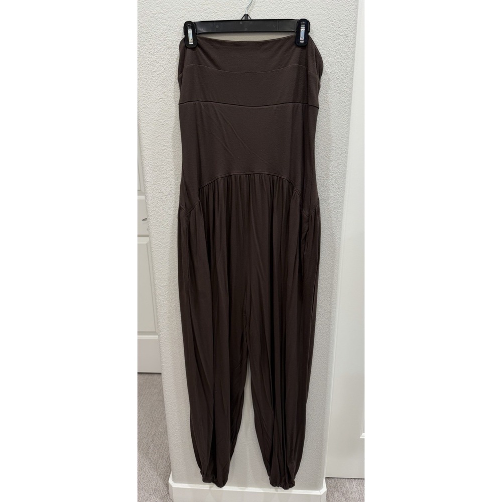 Free People FP Beach Brown Strapless Harem Jumpsuit XL Boho Pockets Resort Wear